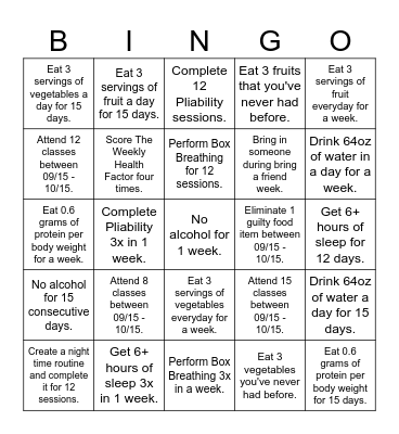 Nutrition & Healthy Habits Bingo Card