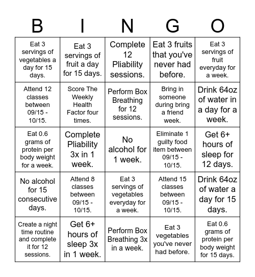 Nutrition & Healthy Habits Bingo Card