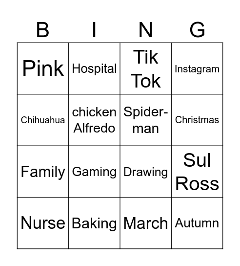 All about Ms.Mia Bingo Card