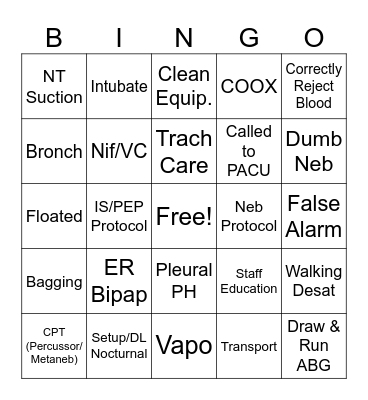Day Shift Bingo Card