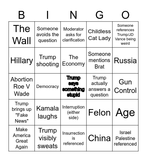 debate 1 Bingo Card