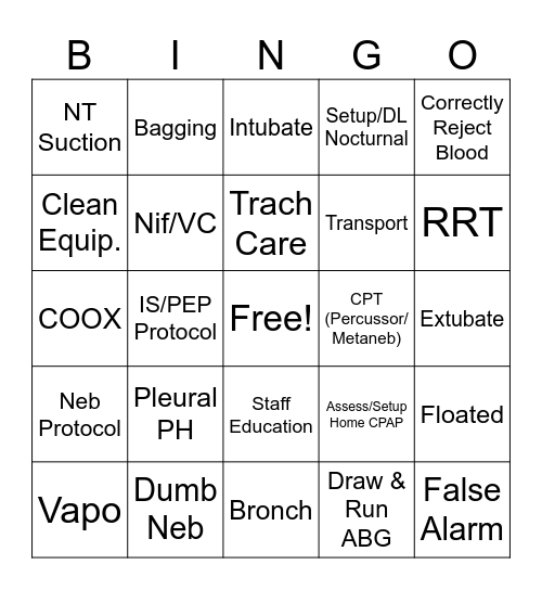 Night Shift Bingo Card