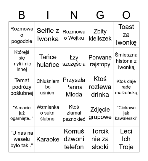 Wieczór Panieński Iwonki Bingo Card