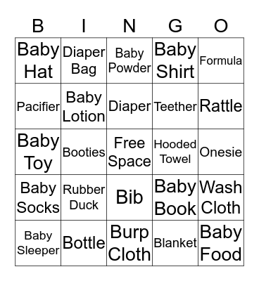 Baby Shower Bingo Card