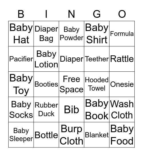 Baby Shower Bingo Card