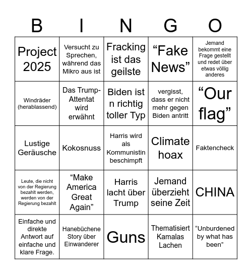 Harris/Trump Bingo Card