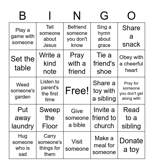 Acts of Grace Bingo Card