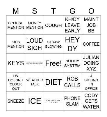 MST Bingo Card