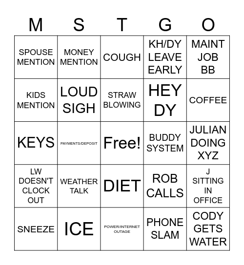 MST Bingo Card