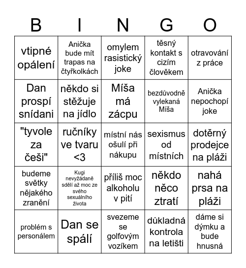 Dovolenkové bingo Card