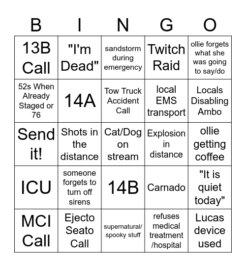 Ollie EMS Stream Bingo Card