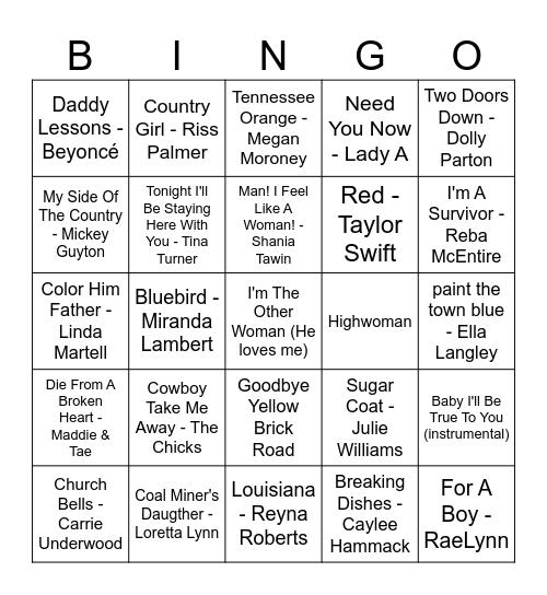Cuntry Bingo Card