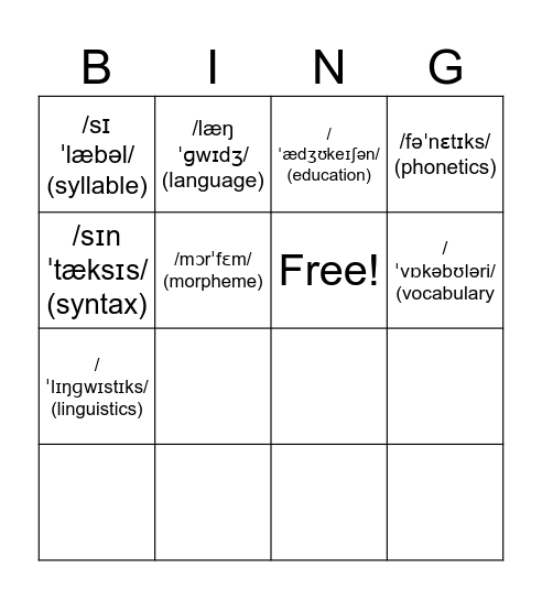 Education Bingo Card