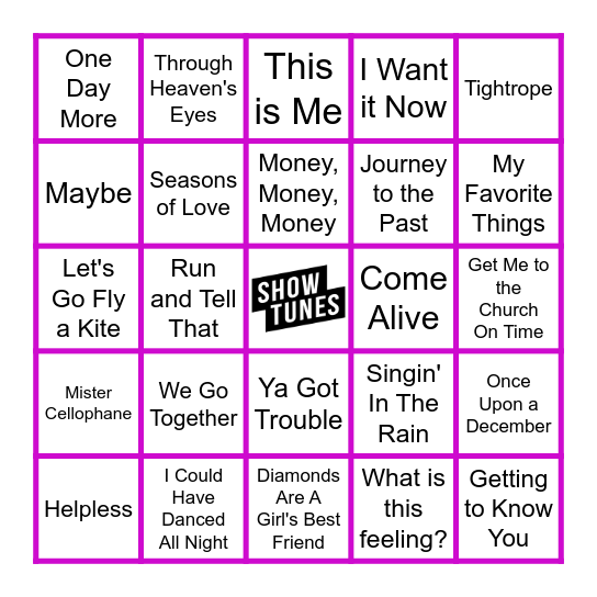 Show Tunes Bingo Card