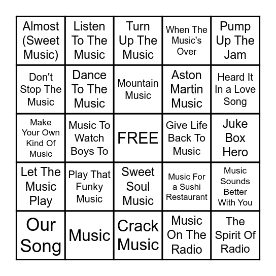 MUSIC ABOUT MUSIC Bingo Card