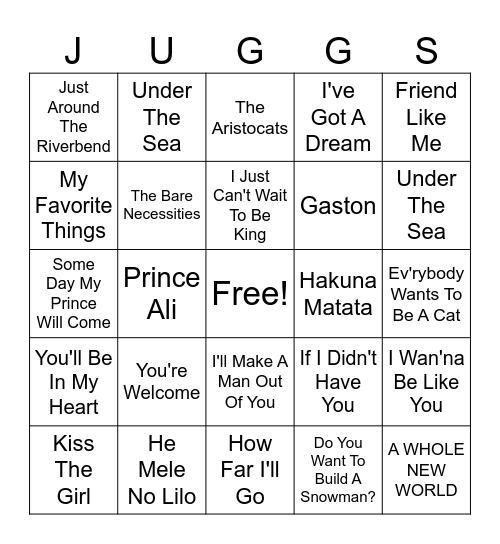 Disney 2.0 Bingo Card