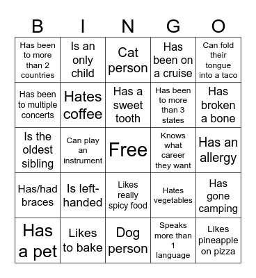Icebreaker Bingo Card