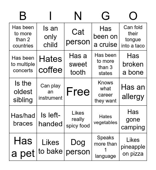 Icebreaker Bingo Card