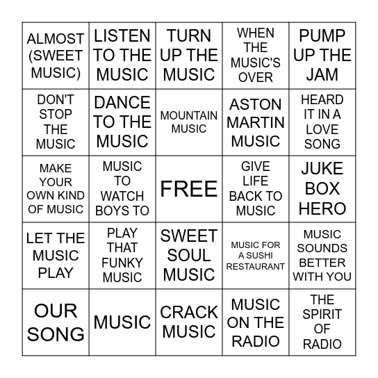 MUSIC ABOUT MUSIC Bingo Card