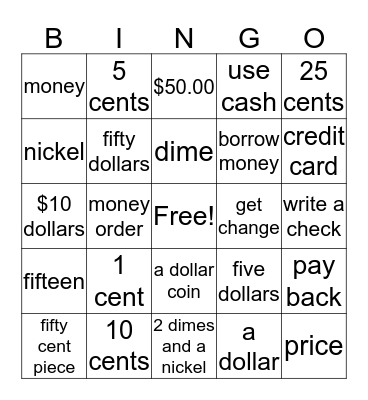 Money Bingo Card