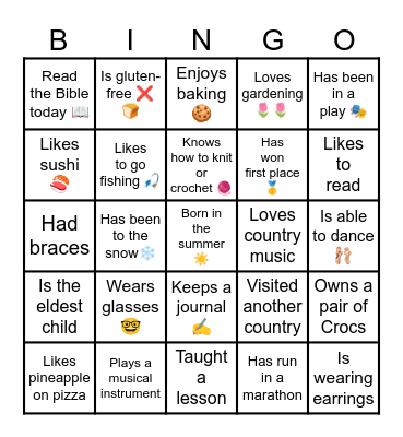 Get to Know You Bingo Card