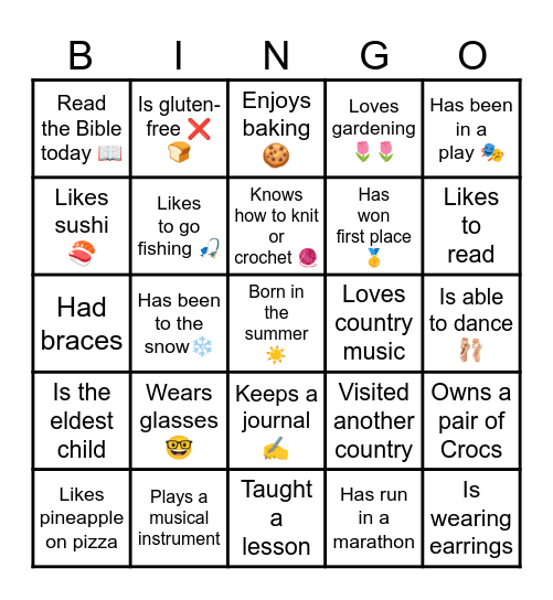 Get to Know You Bingo Card