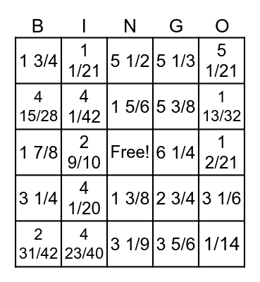 Fraction BINGO Card