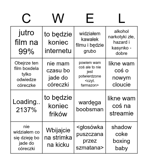 BINGO BANDY CWELA Bingo Card