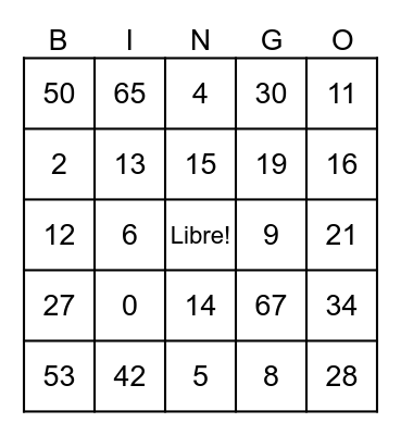 French Number Study Bingo Card