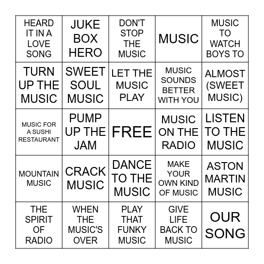 MUSIC ABOUT MUSIC Bingo Card