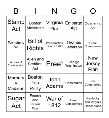 Unit 0/1 Review Bingo Card