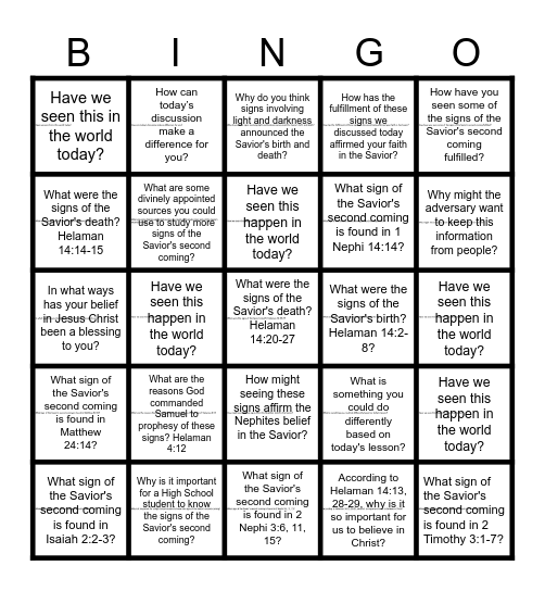 SIGNS Bingo Card