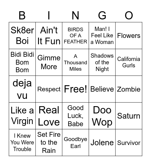 Girls Bingo #1 Bingo Card