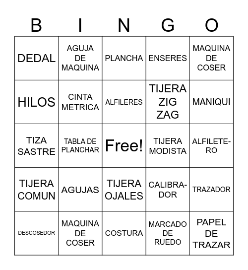 ENSERES DE COSTURA Bingo Card
