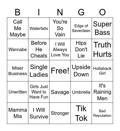 Girls Bingo #2 Bingo Card
