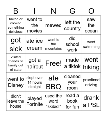 FALL BREAK Bingo Card