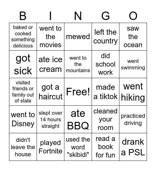 FALL BREAK Bingo Card