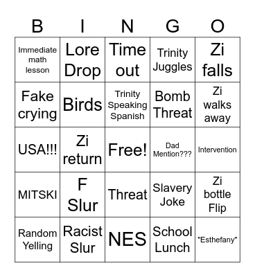 Lunch Time Bingo Card