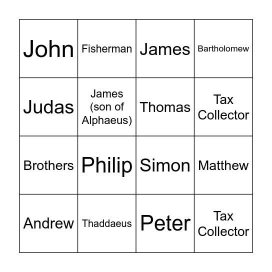 12 Apostles Bingo Card