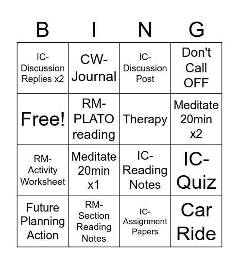 Weekly: Fall 2024 Bingo Card