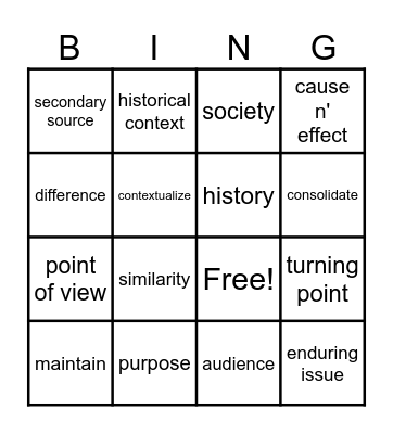 Unit 1 Vocabulary Bingo Card