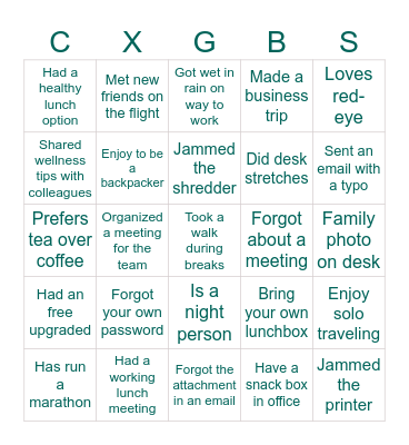 GBS Bingo Card