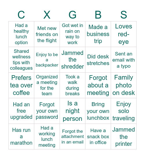 GBS Bingo Card