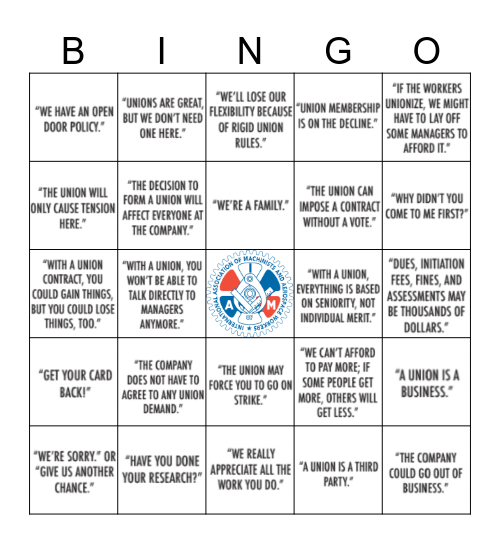 ANTI-UNION BINGO Card