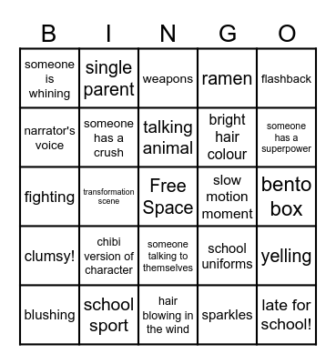 Anime Bingo Card