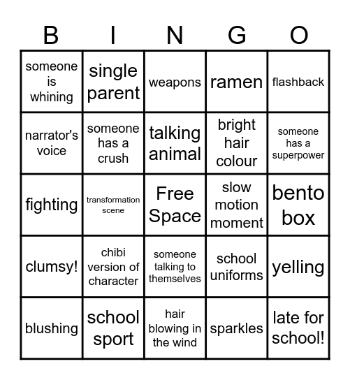 Anime Bingo Card