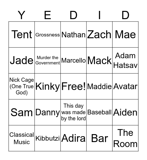Kibbutzingo Bingo Card
