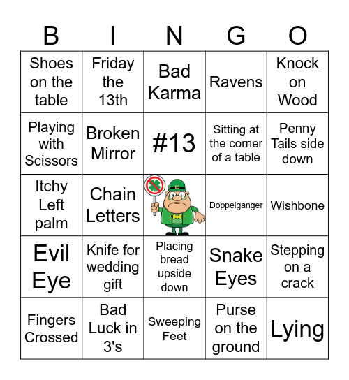 Bad Luck Bingo Card