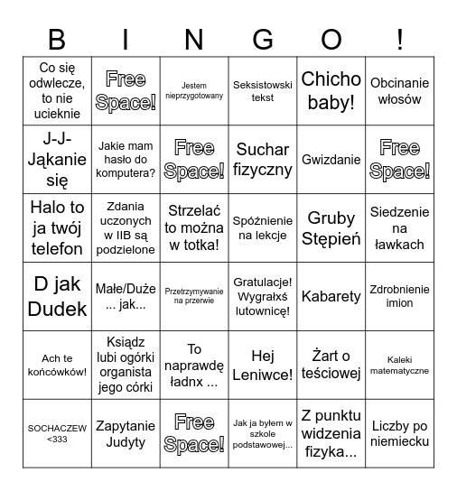 Fizyka Edition Bingo Card