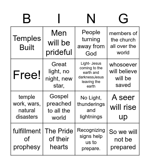 Helaman 15 Bingo Card